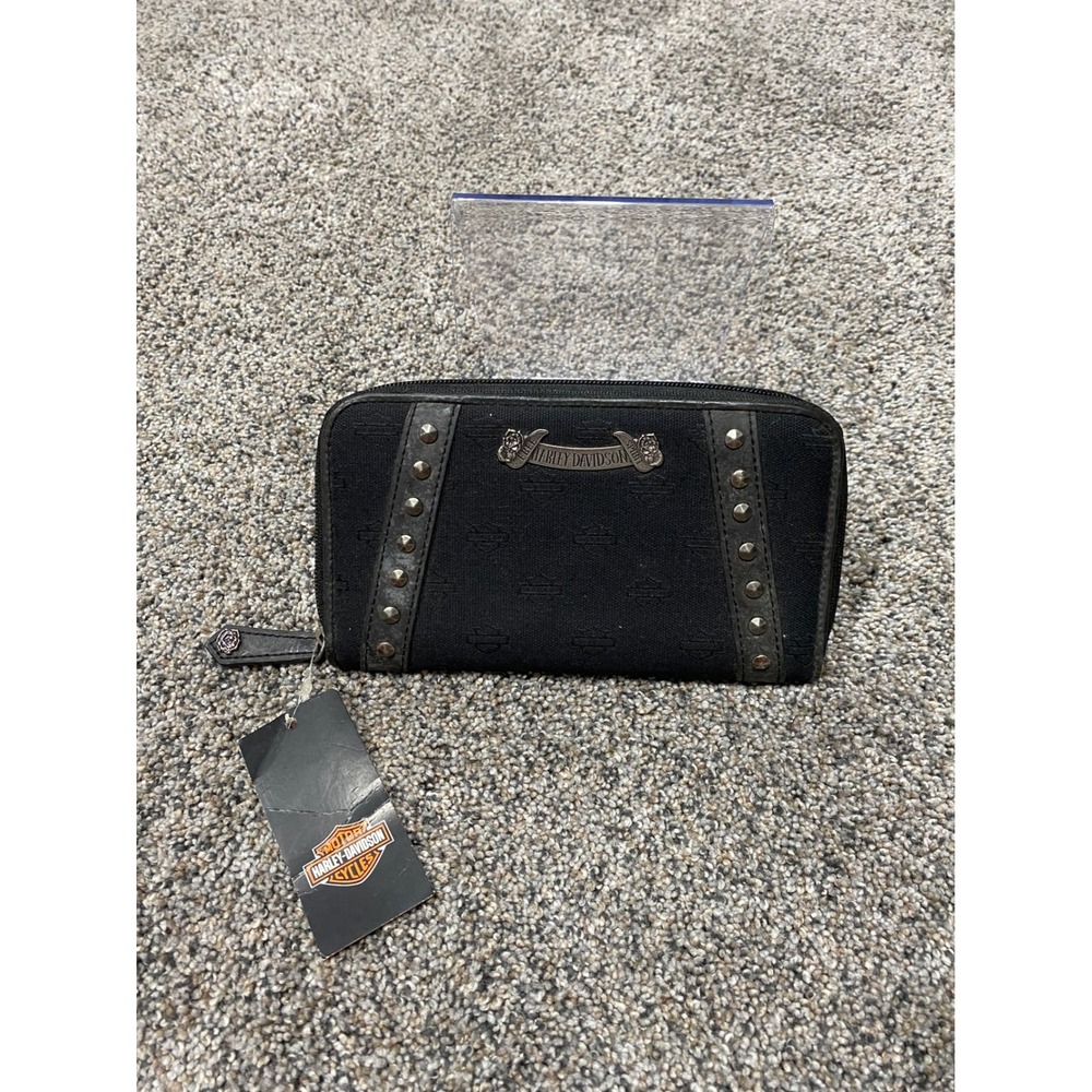 Harley Davidson Wallet Womens Black New Jacquard Studded Zip Around Free Spirit